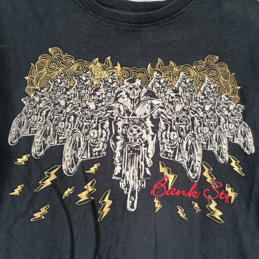 Bank St. Billionaires Skeleton Biker Graphic Tee Youth 12/14 Black Streetwear